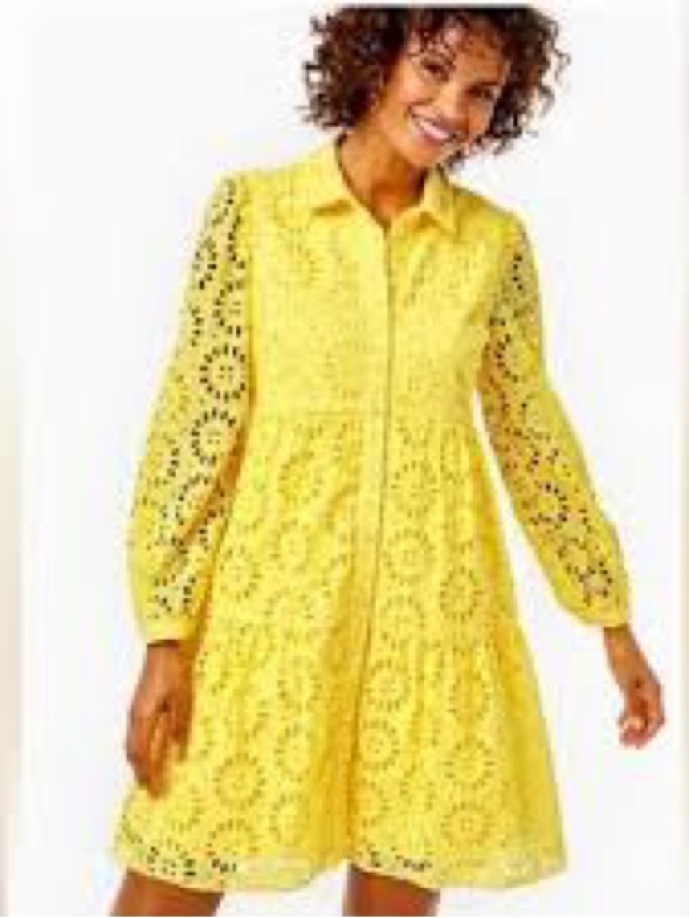 Lilly Pulitzer Kenna Island Yellow Eyelet Shirt Dress